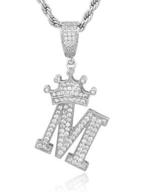 Personalized Silver Crown Initial Pendant Necklace A-Z for Men & Women